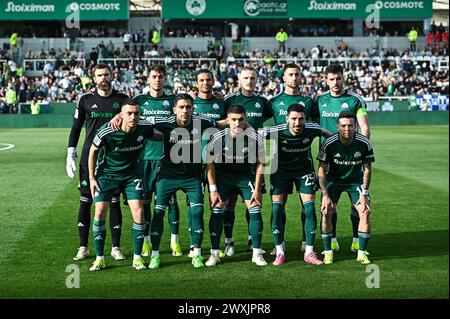 Athens, Lombardy, Greece. 31st Mar, 2024. Panathinaikos FC is playing during the Greek Super League, Play Offs, match between Panathinaikos FC and PAOK FC at Apostolos Nikolaidis Stadium, on March 31, 2024, in Athens, Greece (Credit Image: © Stefanos Kyriazis/ZUMA Press Wire) EDITORIAL USAGE ONLY! Not for Commercial USAGE! Stock Photo