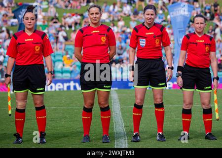 Sydney, Australia. 31st Mar, 2024. Match referees line up before the A-League Women Rd22 match between Sydney FC and Melbourne Victory at Leichhardt Oval on March 31, 2024 in Sydney, Australia Credit: IOIO IMAGES/Alamy Live News Stock Photo