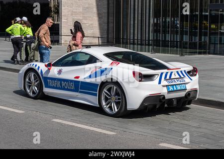 ISTANBUL, TURKEY - MARCH 31, 2024: Ferrari Police Car parked in Taksim square. Ferrari seized from criminal organizations became police car Ferrari 48 Stock Photo