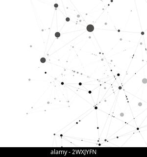 Stylish, polygonal pattern of connected black lines and dots on white background. Designed for use in new technology projects Stock Vector