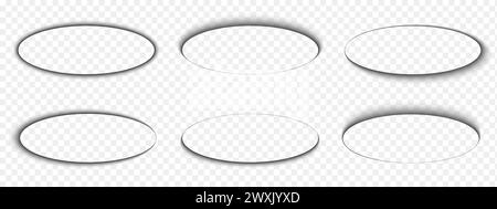 Oval shadows isolated on transparent background. Ellipse soft overlay effect. Elliptical shapes with dark gradient borders. Empty circular shades on floor, paper or page. Vector realistic illustration Stock Vector