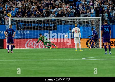 Charlotte, Nc, USA. 30th Mar, 2024. Charlotte FC celebrate after Charlotte FC Midfielder DJIBRIL DIANI (FRA) makes a goal against the FC Cincinnati during the Charlotte FC Vs FC Cincinnati match at Bank of America Stadium in Charlotte, NC. The game ends in a 1-1 draw. (Credit Image: © Walter G Arce Sr Grindstone Medi/ASP) EDITORIAL USAGE ONLY! Not for Commercial USAGE! Stock Photo