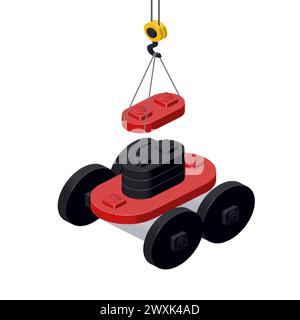 robot lawn mower production concept on white background. Vector Stock Vector