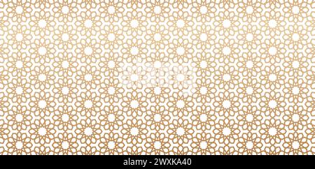 Seamless pattern based on traditional islamic art golden color lines Great design isolated white colors for fabric, textile, cover, wrapping papers Stock Vector