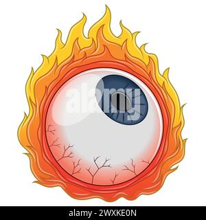 Vector design of Eye surrounded with fire in tattoo style Stock Vector