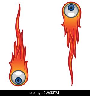 Vector design of Eye surrounded with fire in tattoo style Stock Vector