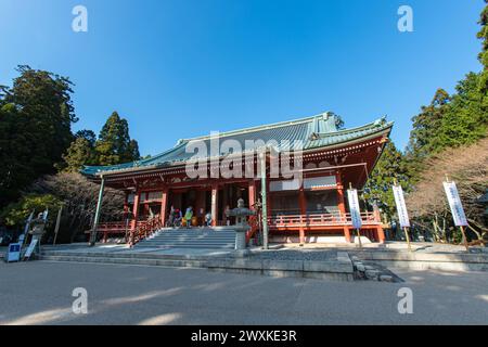 Grand Lecture Hall (Daikodo) in Enryakuji Temple in mystic mood. Hieizan Enryaku-ji is a Tendai monastery located on Mt Hiei. Hokkesoujiintoutou. Stock Photo