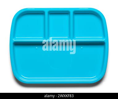 Blue Plastic Food Tray Cut Out on White. Stock Photo