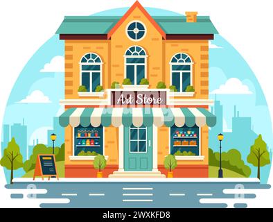 Art Store Vector Illustration with Painting Supplies Store Accessories and Tools for Drawing, Artists and Designers on Flat Cartoon Background Stock Vector