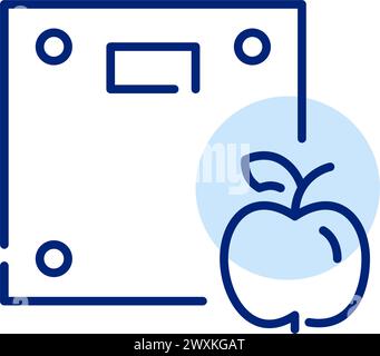 Floor scale and apple. Healthy weight management and nutrition. Dietician and wellness. Pixel perfect vector icon Stock Vector