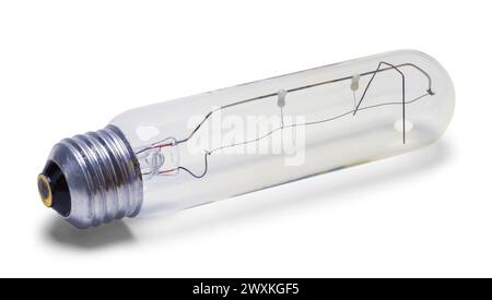 Long Light Bulb Cut Out on White. Stock Photo