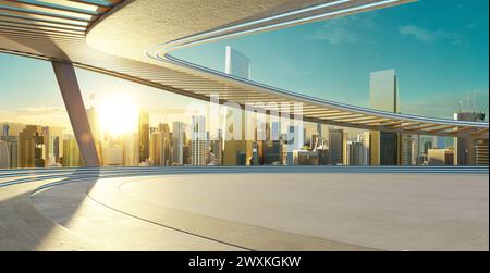 The building features unique and contemporary with clean lines and geometric shapes. 3D rendering Stock Photo