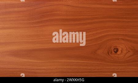 teak wood board surface grain with knot, full frame background texture, dark brown textured backdrop for graphic designing with copy space Stock Photo