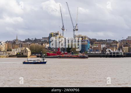 Gravesend, Kent, England, UK - March 21, 2023: The ferry between Tilbury and Gravesend on the River Thames Stock Photo