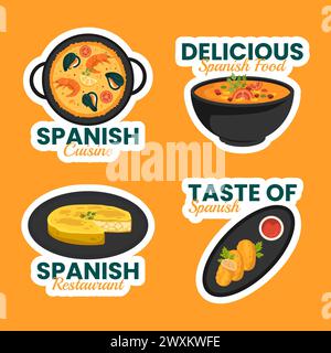 Spanish Restaurant Label Flat Cartoon Hand Drawn Templates Background Illustration Stock Vector