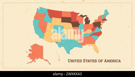 Vintage map of United States of America map. USA map vector background. Stock Vector