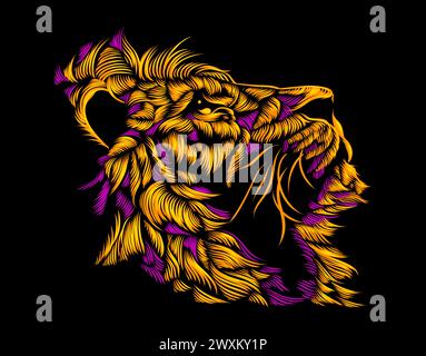Vibrant color of animal line art illustration on dark background. Wild life artwork. Vector eps 10. Stock Vector