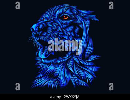 Vibrant color of animal line art illustration on dark background. Wild life artwork. Vector eps 10. Stock Vector