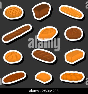 Illustration on theme beautiful tasty edible homemade set baked bread consisting of various ingredients, bakery fresh cereal bread with various sorts Stock Vector