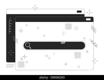 Web tools for data searching black and white 2D line cartoon objects Stock Vector