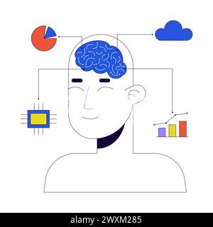 AI data analytics 2D linear illustration concept Stock Vector