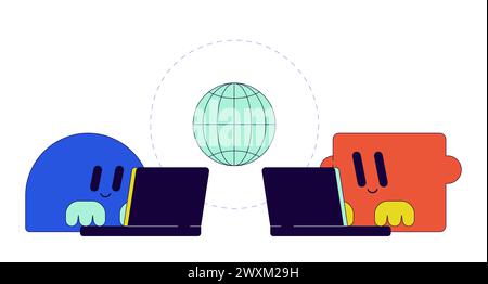 International data transfer 2D linear illustration concept Stock Vector