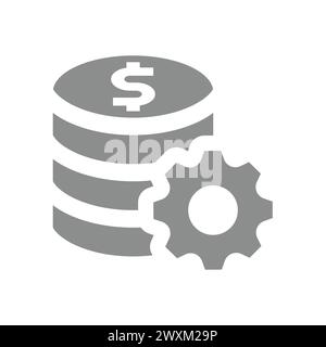 Money management and customization vector icon. Coin stack and gear, cost optimization symbol. Stock Vector