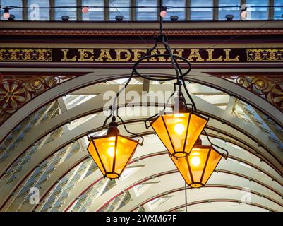 Beautiful colorful victorian architecture of the Leadenhall Market dating back to 1321 and situated in the centre of Roman London. Stock Photo