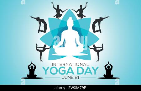International Yoga Day vector illustration. A group of women meditating and doing yoga. Usable for banner, poster, background template etc Stock Vector