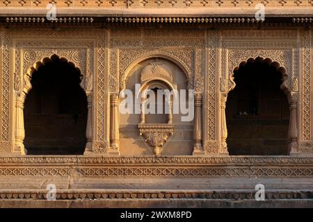 24 February 2024, Exterior View of the scenic tourist landmark Maheshwar fort in Madhaya pradesh in India.This monument is on the banks of the Narmada Stock Photo