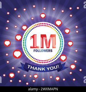 Thank you 1M followers card. Vector illustration for social networks, social sites post, greeting card Stock Vector