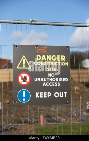 Danger construction site no unauthorised access keep out sign on ...