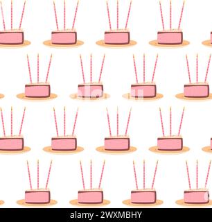 Birthday cakes seamless pattern. Celebration sweet bakery piece. Holiday pastry meringue dessert slices with cream endless background. Vector festive Stock Vector