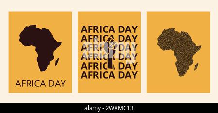 Africa Day banners set with Africa map silhouette banner. Celebration design card template. African Liberation May 25. Vector flat background illustra Stock Vector