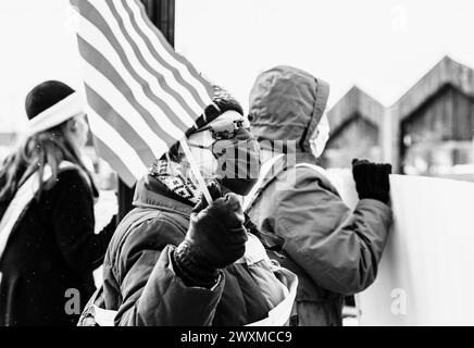 Activists for women voting rights on a winter day in Missoula, Montana Stock Photo