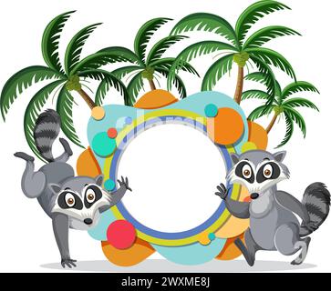 Two lemurs around a colorful circular frame. Stock Vector