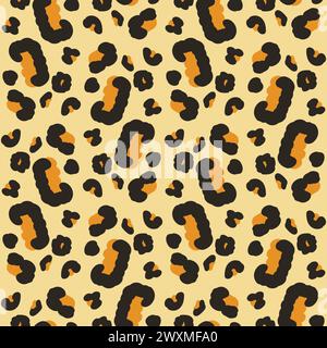 Leopard endless background. Animal skin fur print seamless pattern. Vector flat hand drawn illustration. Stock Vector