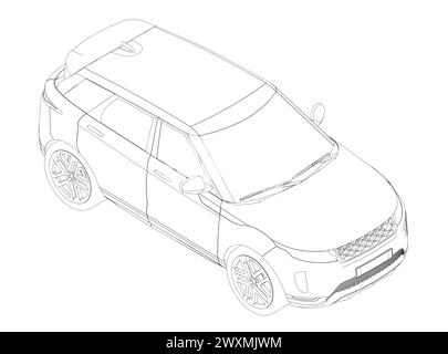 Modern SUV car outline. Isometric view of contour crossover vehicle ...