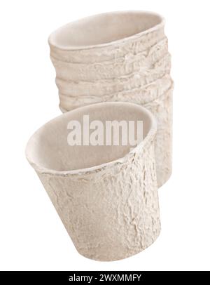 Cellulose Flower Pots biodegradable isolated on white background Stock Photo