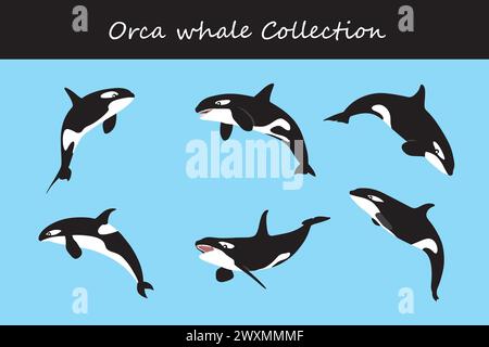 orca collection. Vector illustration. Isolated on white background. Stock Vector