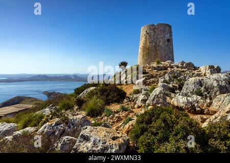 The Albercutx watchtower at Cap de Formentor in northwestern Mallorca, Spain Stock Photo