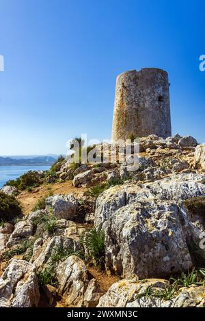 The Albercutx watchtower at Cap de Formentor in northwestern Mallorca, Spain Stock Photo