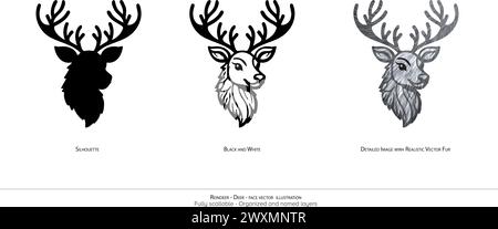 Reindeer - Deer Face Vector Illustration. White background. Cute animal's face. Reindeer illustrations. Animation-ready and organized layers Stock Vector