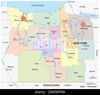 Vector map of the Finger Lakes region, New York, United States Stock Photo