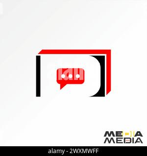Logo design graphic concept creative premium vector stock 3D block letter initial D with talk symbol negative space. Related typography monogram brand Stock Vector