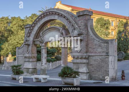 Old entrance door facade House of Mercy in the disentailed 19th century convent of San Diego city of Cartagena, Region of Murcia, Spain, Europe. Stock Photo