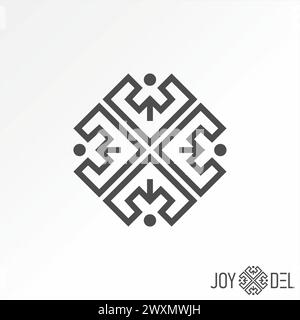 Logo design graphic creative concept premium vector stock abstract pattern motif like human body arrow rectangular. Related art wall hand made fashion Stock Vector