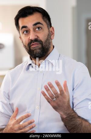 First Minister of Scotland Humza Yousaf during a visit to visit the National Treatment Centre at Victoria Hospital in Kirkcaldy, Fife, for the announcement of an investment to reduce waiting times. Picture date: Monday April 1, 2024. Stock Photo