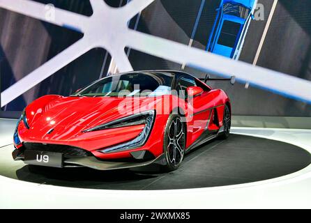 Thailand-March 27,2024: The Yangwang U9 is a battery electric sport car manufactured by BYD auto at 45 Bangkok International Motor Show Stock Photo