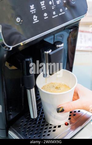 A machine for making strong coffee at home. Delicious coffee. Stock Photo